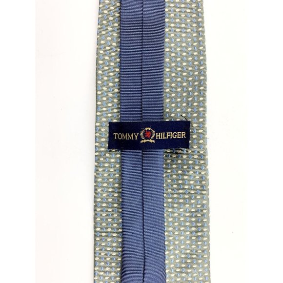 Tommy Hilfiger Men's Necktie. Green, w/ Blue & Yellow Geometric Pattern. Silk. - Picture 3 of 4